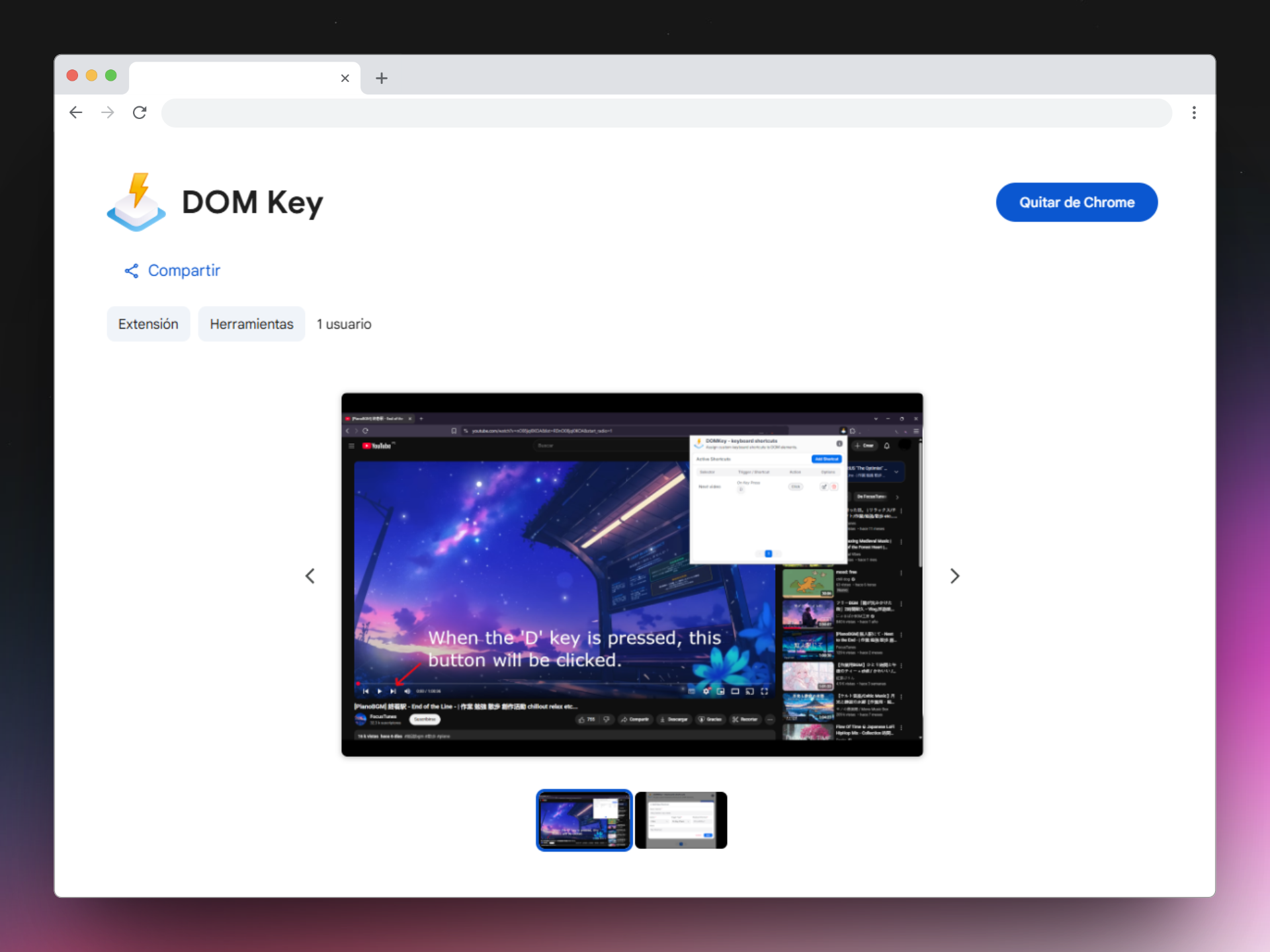 Screenshot of the DOM Key - Chrome Extension project